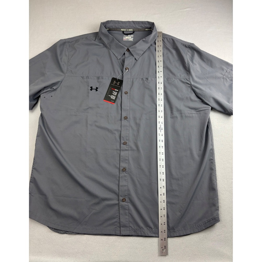 NWT Under Armour HeatGear Men's 3XL Gray Short Sleeve Button Down Fishing Shirt - Picture 4 of 6